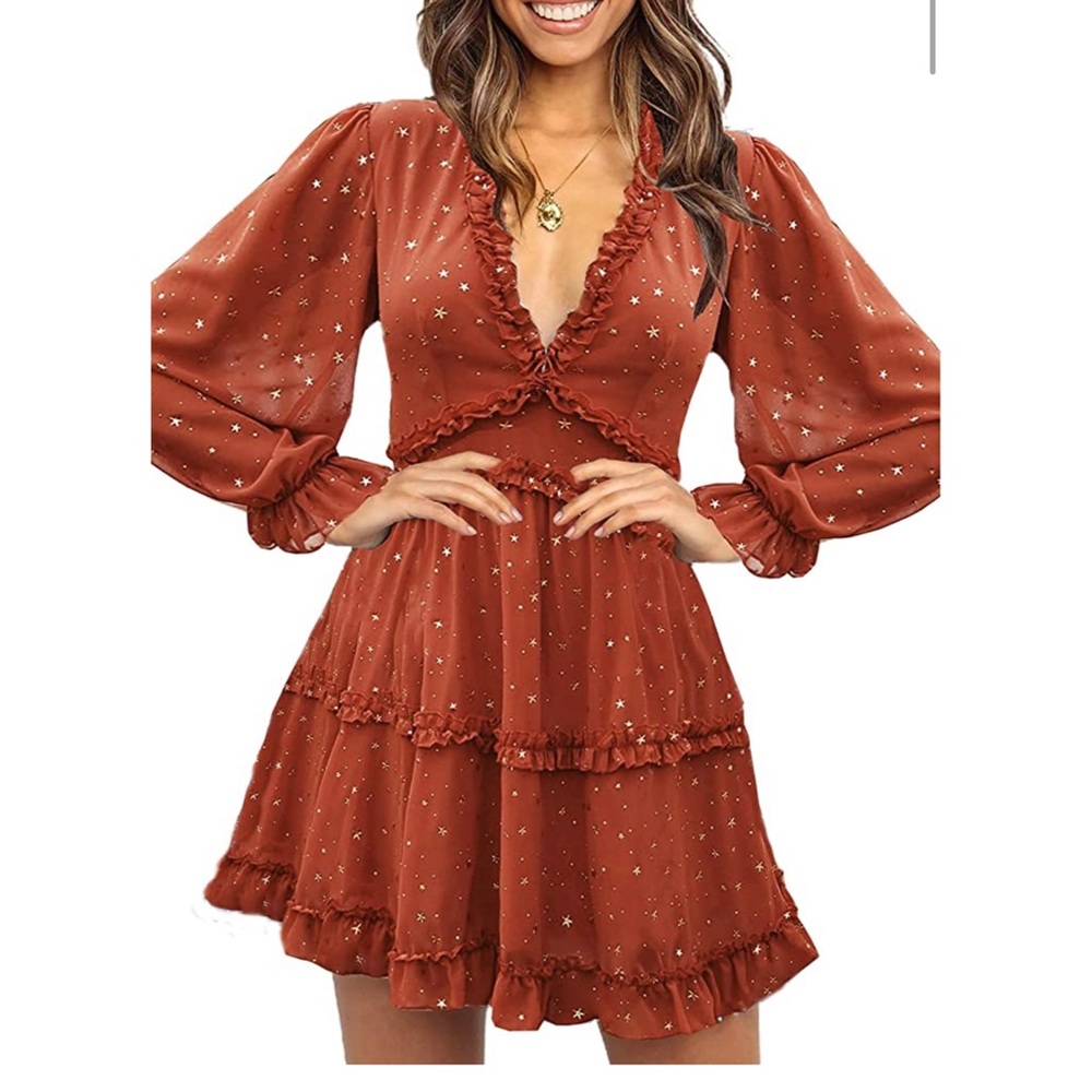 ❤️‍🔥 Happy Sailed Long Sleeve Ruffle Backless Mini Dress - Women’s Large ⭐️